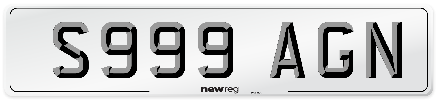 S999 AGN Number Plate from New Reg